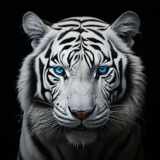 imposing white tiger, blu eyes, hyper realistic