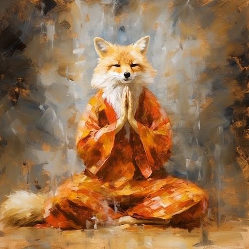 impressionist oil painting fox wizard practicing yoga, 8k, ar16:9