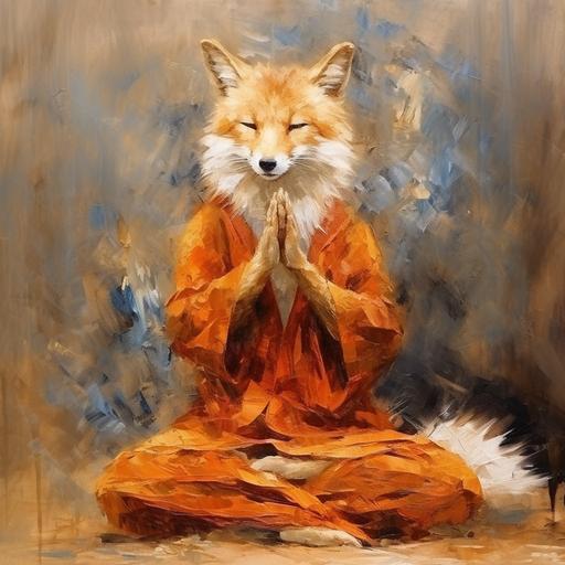 impressionist oil painting fox wizard practicing yoga, 8k, ar16:9