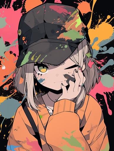 I'm in a bad mood, splattered ink, thick black lines, graffiti girl --style cute --ar 3:4 --q 2 --s 50 --niji 5