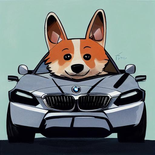 Ronaldo in a corgi dog costume rides in a bmw convertible --test --creative