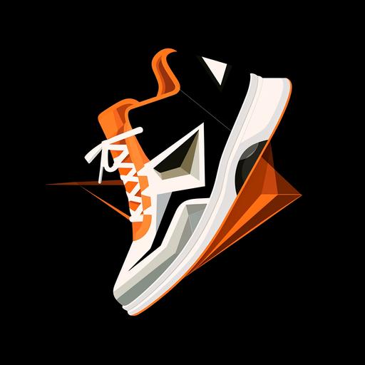 in flat design, negative space, geometric, asymmetrical forms illustration, black background, in the syle of orange and white, a shoes --v 5.2 --s 0