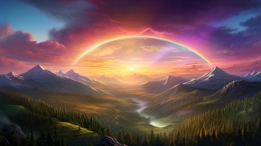 fantasy landscape, rolling hills, aurora borealis, purple skies, cirrus clouds, clouds at sunset, aurora, green light, purple light, red light, sunlight, setting sun, sun halo, sun dog, angelic light, --ar 16:9