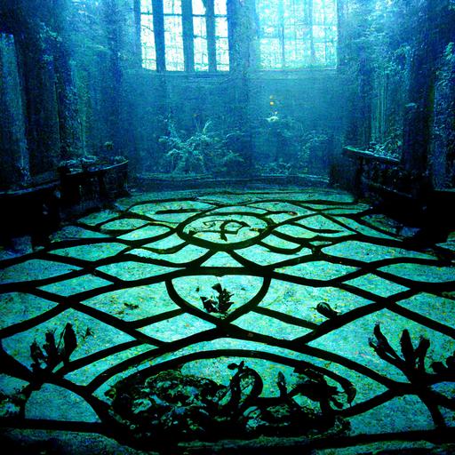 The great hall floor has painted crabs and clams and starfish and half-hidden amongst twisting black fronds of seaweed and the bones of drowned sailors, On the walls are pale sharks prowling painted blue-green depths and whilst eels and octopods slither amongst rocks and sunken ships and Shoals of herring and great codfish swim between the tall, arched windows and Higher up and near where the old fishing nets droop down from the rafters and the surface of the sea is depicted, To the right a war galley rests serenely against the rising sun to the left and a battered old cog races before a storm and her sails in rags, Behind the dais a kraken and grey leviathan are locked in battle beneath the painted waves,At the end of it sit two thrones carved of coral and one the high seat of the lord and the other a lesser throne for a consort,There is a lot of luxury and detail,4k