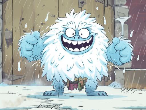 in this early 1990s hand-drawn 2D animation style, let's reimagine Yetor, the Icy Haunter, as a lovable character within the world of Aaahh!!! Real Monsters: Yeti Character in Aaahh!!! Real Monsters (Early 1990s Hand-Drawn 2D Animation Style):