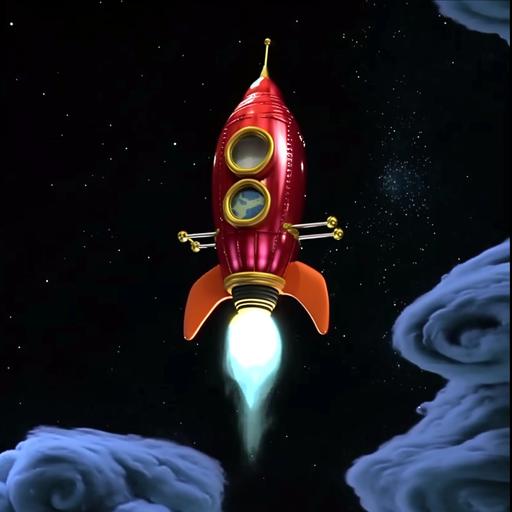 incandescent plasma tin toy rocket ship, jimmy neutron strato xl --sref  --v 6.0