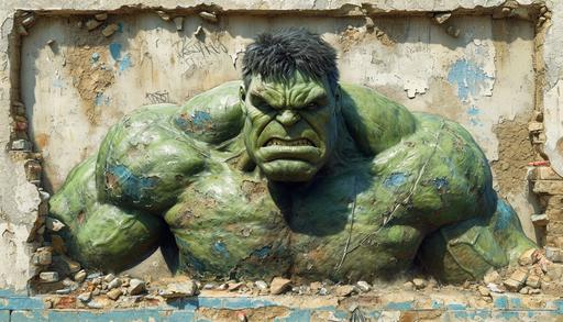 incredible hulk, graffiti style, concrete brick wall, viking, runecore, marvel comics, white background, 3D --ar 7:4 --v 6.0 --s 750