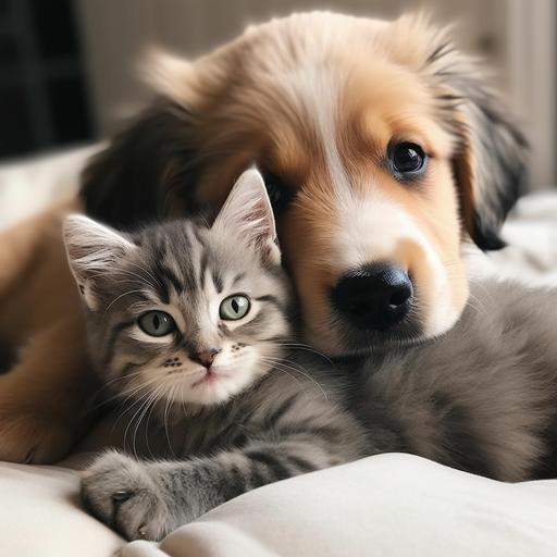 incredibly adorable picture of a puppy and kitten --v 5