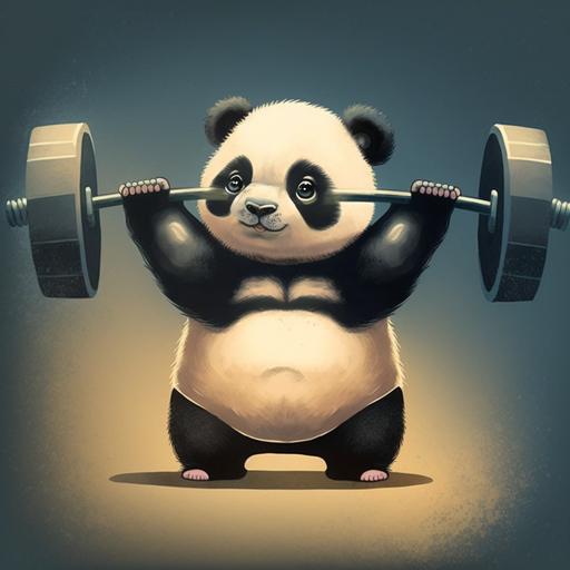 incredibly cute fat baby panda lifting weights trying to get stronger, beautiful, cute, smiling, baby, digital art,
