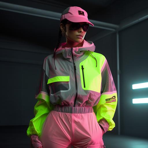 anaglyphic pink and neon green outfit for the sporty ultras --q 2