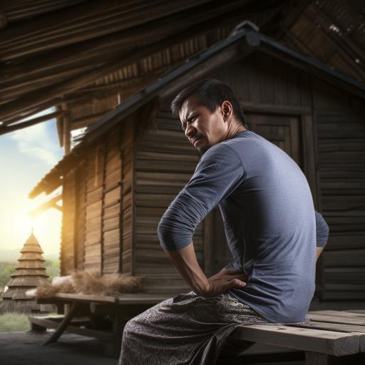 indonesian man back pain background room