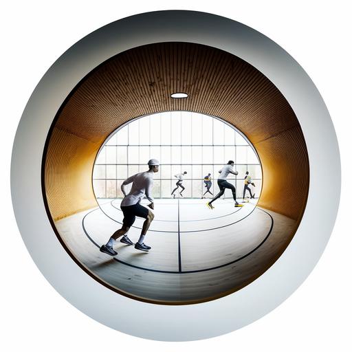 indoor sports mood picture in a circle whiite background