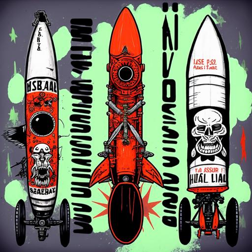 industrialpunk gang war ballistic missiles with graffiti and outlaw biker logos   --v 4