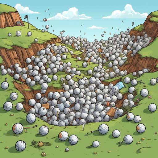 infinite pit of golf balls, cartoon, bottomless pit, golf balls