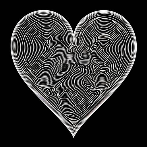 infinity lines thirty in total moving in a heart shaped direction represnting the everlasting continuity of love visually appealing infinity symbol. Thirty intertwining lines in total going from bigger to smaller with the smallest lines being at the bottom but the lines vary in thickness. Slightly scewed higher up on the left side and hearty shape starts lower down on the right side giving it a depth. The infinity heart shape reminds me of the lungs in it’s simplicity the lines involved remind me a a cone shape and an infinity heart shape with clean distinct lines with a white background This infinity heart serves as a symbolic representation of everlasting love or an infinite bond between two entities. On side of the lines represents big and strong and the other side smaller and weak. suggesting forward movement or a sense of direction. fascinating spiral pattern represents the continuity of love. The spiral, rendered in black and white, is intricately designed with carefully placed lines and curves. This abstract element adds depth and complexity to the overall drawing, encouraging the viewer to contemplate its meaning.
