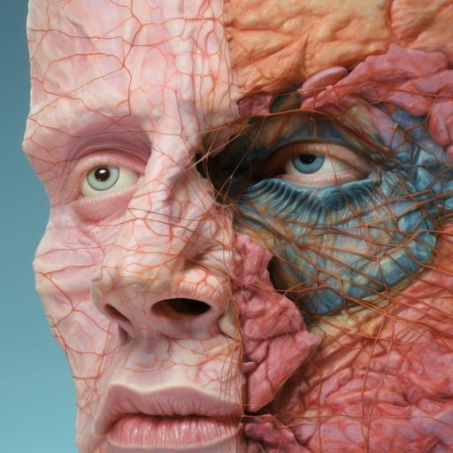 inflamed tissue vs. normal tissue, hyper realistic