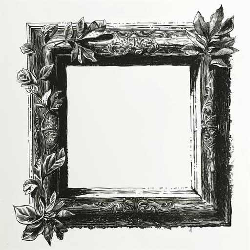 ink drawing of a old square photo frame --v 6.0