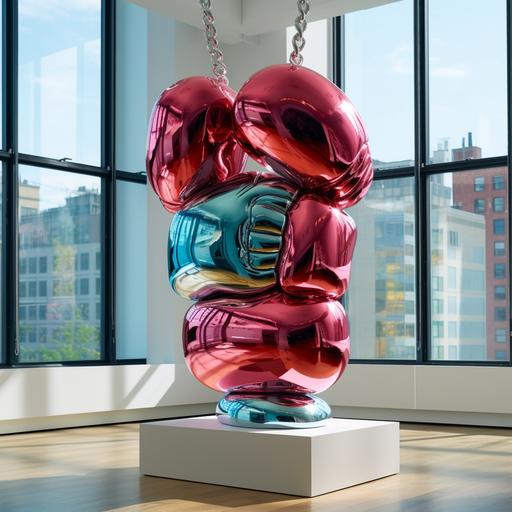 jeff koons chrome statue but with hanging boxing gloves