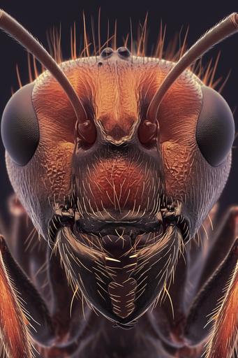 insect, an ant's face viewed through an electron microscope, focus stacking::1 splatter, smear, smudge, splash, drips::-0.3 --ar 2:3 --niji 6 --style raw --s 101
