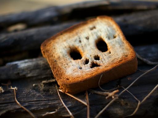 inspired pareidolia photography of bread with a burned picture of spongebob squarepants, foodpunk --ar 31:23 --s 295 --style raw --c 50