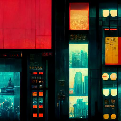 Bank, interior, Love death and robots, stylized, crystal, red, blue, gold colors, money, big scale, concept art, mix of flat textures and hand painted, 4k, high quality, inmersive, aspect radio 16 9, strong lighting, day, volumetric, super resolution, RGB gradient, city, modern architecture, skyline