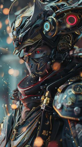 intricate close-up photo of a mongolian Chinese Japanese soldier::3 wearing::1 future techno armor with neon glowing ornaments holding a glowing red sword, ornate, men-yoroi mempo style mask::2 The geometric illuminati, tarot cards, black and gold, black paper, fine point glitchcore::2 infrared black and white photography monochromatic, symmetrical, bold black and white geometric details::0.5 spacecore fantasypunk synthwave, symmetrical crimson and black ink, full art geometric vibrant geometric patterns::1 octane render, epic, ocult character symbolism::1 --ar 9:16