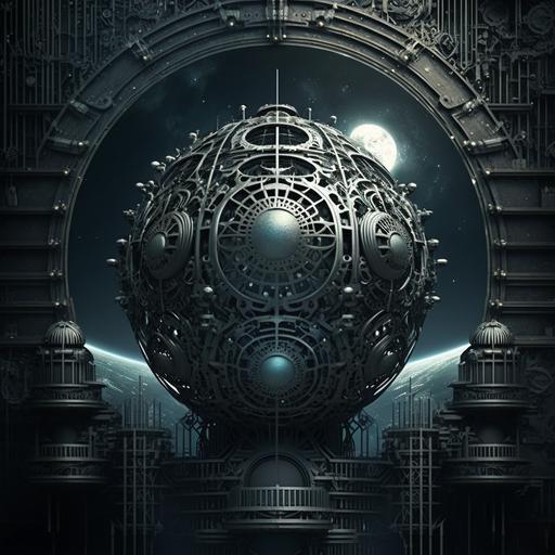 intricate ornate steampunk hydraulic-cybernetic Death Star under construction in outer space, astral backdrop, cinematic film scene establishing shot, ominous::1.5 --no model, toy, miniature