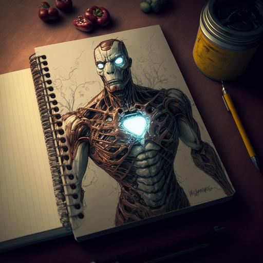 iron man, zombie, draw, 4k, cartoon, notebook