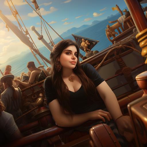 this woman on a pirate ship, cartoon
