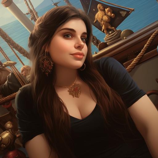 this woman on a pirate ship, cartoon