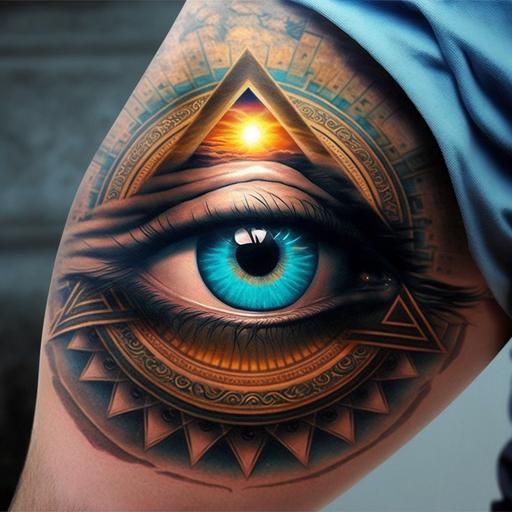 mixture of third eye, eye of Horus, and sharingan tattoo