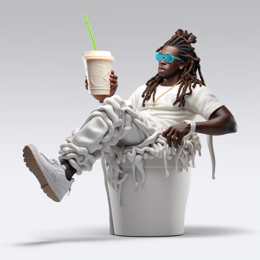 isolated doonbocks darkskin stud with dreads sitting on air drinking out of Styrofoam cup characters styrofoam
