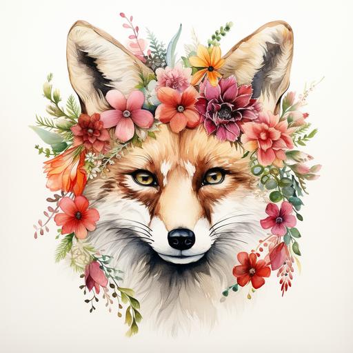 isolated watercolour flower crown animal