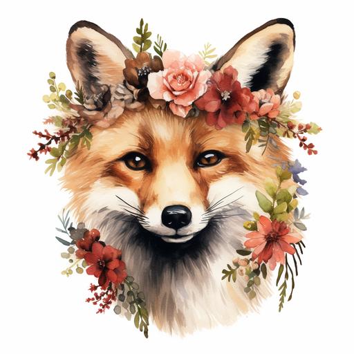 isolated watercolour flower crown animal