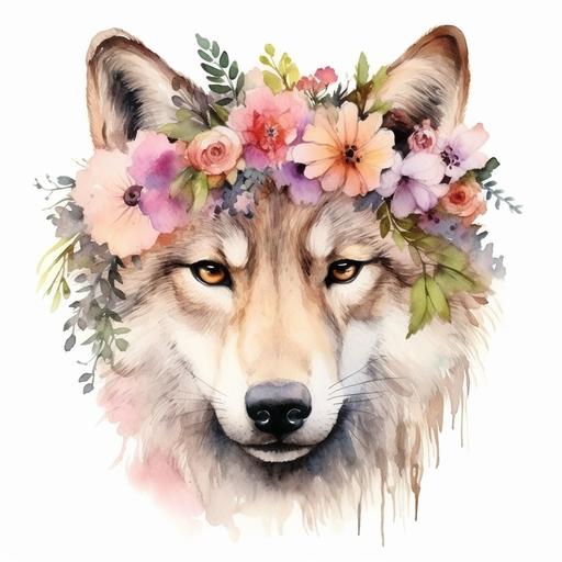 isolated watercolour flower crown animal