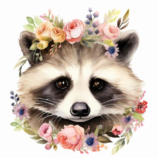 isolated watercolour flower crown animal