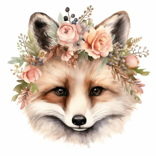 isolated watercolour flower crown animal