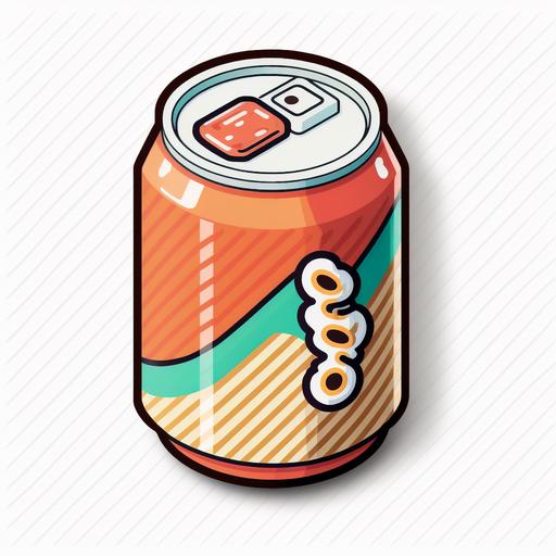 isometric cartoon sticker japanese soda can white background