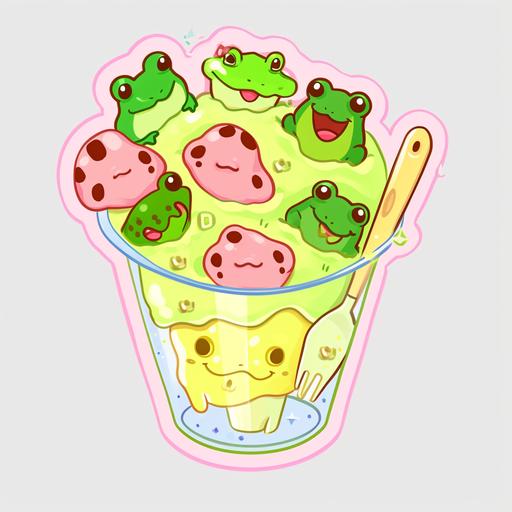 isometric cute icecream transparent filled with cute frogs --v 6.0