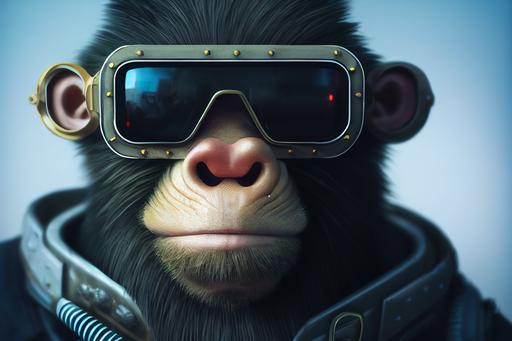 isometric humanoid ape, wearing stunner shades, cyberpunk, photorealistic, steampunk —ar 1920:1080  --upbeta --s 1250 --testp --upbeta