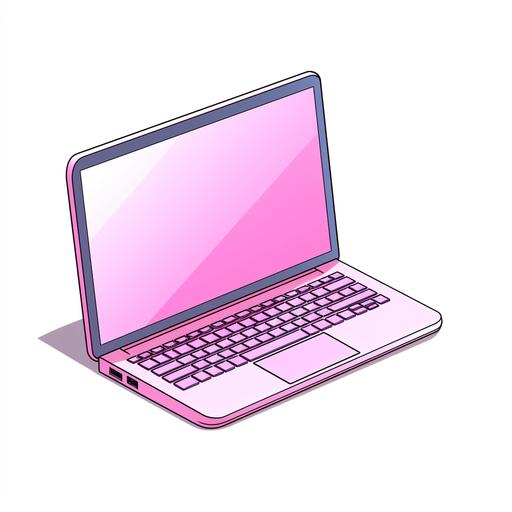 isometric illustration of a simple pink laptop, white background