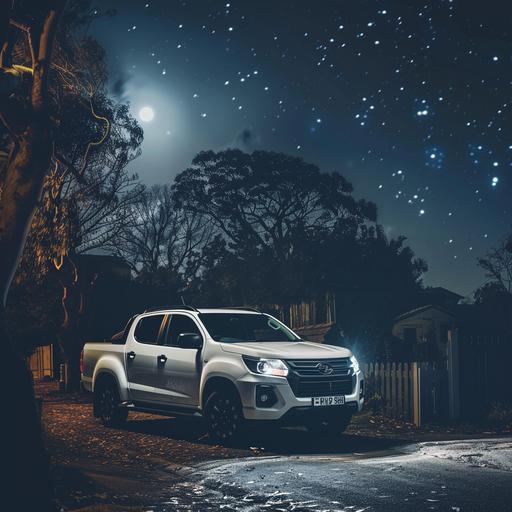 isuzu white d max standerd in the midnight from the front