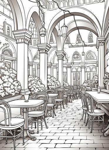 italian cafe coloring page for kids simple lines cartoon style --ar 8:11 --s 250