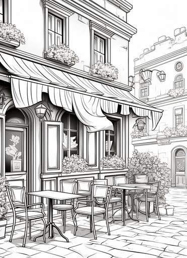 italian cafe coloring page for kids simple lines cartoon style --ar 8:11 --s 250