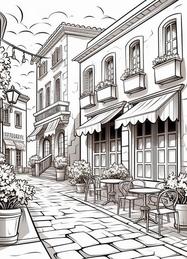 italian cafe coloring page for kids simple lines cartoon style --ar 8:11 --s 250