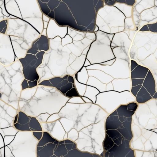 ivory and obsidian marble with kintsugi of titanium, brick patterning --chaos 1 --tile