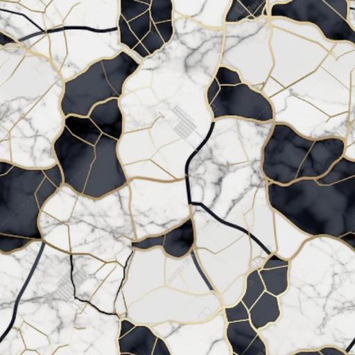 ivory and obsidian marble with kintsugi of titanium, brick patterning --chaos 1 --tile