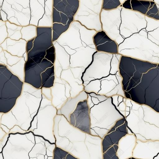 ivory and obsidian marble with kintsugi of titanium, brick patterning --chaos 1 --tile