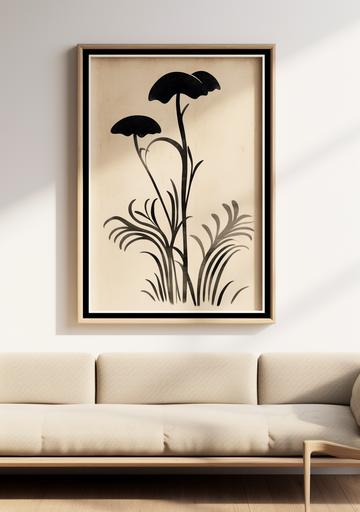 japandi wall art in beige and black --ar 210:297