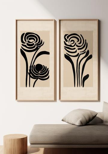 japandi wall art in beige and black --ar 210:297